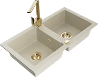 Zlewozmywaki z baterią - Mexen Mario zlewozmywak granitowy 2-komorowy z baterią kuchenną Rita, beżowy - 6504-69-670300-50 - miniaturka - grafika 1