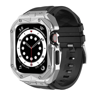 Kingxbar CYF140 2w1 pasek Apple Watch Ultra, SE, 8, 7, 6, 5, 4, 3, 2, 1 (49, 45, 44, 42  mm) z wbudowanym pancernym etui ze stali nierdzewnej srebrny - Akcesoria do smartwatchy - miniaturka - grafika 1