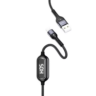 USAMS Kabel pleciony U48 lightning 1,2m 2A Fast Charging LED czarny/black SJ423USB01 (US-SJ423) - Kable USB - miniaturka - grafika 1