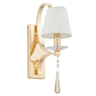 Lampy ścienne - VENISIA W1 kinkiet klasyczny złoty z kryształową zawieszką abażur kremowy 1xE14 - miniaturka - grafika 1