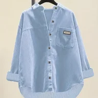Koszule damskie - TEMU Elegancka Kurtka-Koszula z Długim Rękawem i Guzikami - Jednokolorowa Bluzka z Guzikami, Pranie w Praniu Maszynowym, Profesjonalny Strój na Cały - miniaturka - grafika 1