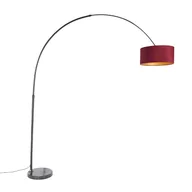 Lampy stojące - QAZQA Lampa podłogowa łuk czarna klosz welurowy czerwony 50cm - XXL - miniaturka - grafika 1