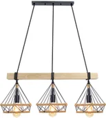 Lampy sufitowe - Potrójna, druciana lampa wisząca z drewnem 8803/3 WD z serii PIRAMIDA - miniaturka - grafika 1