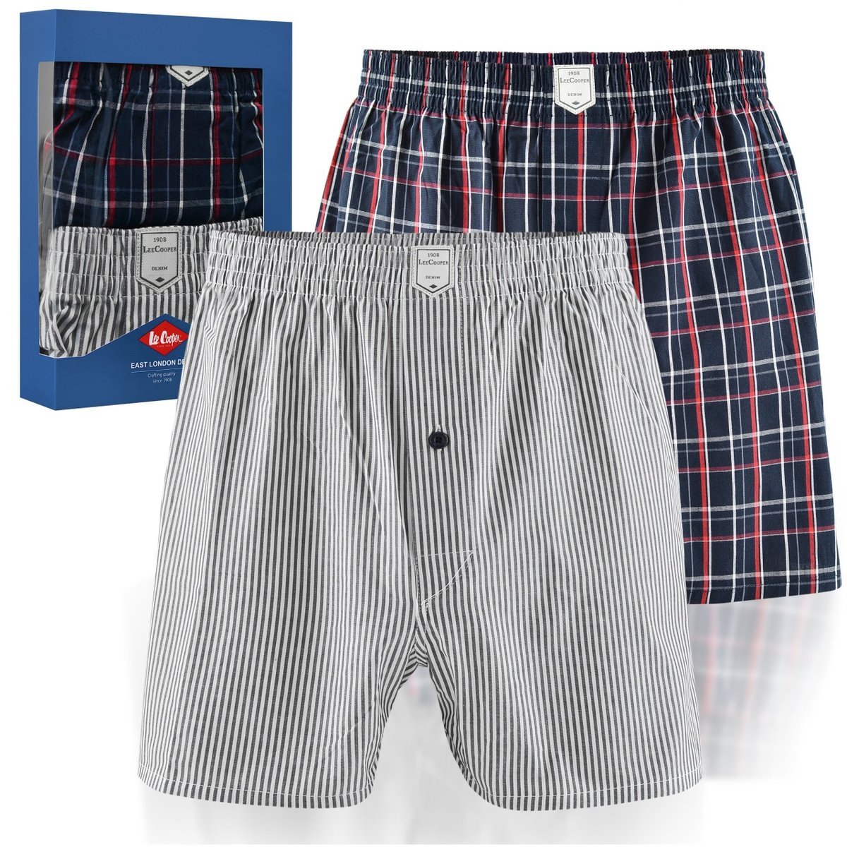 Lee Cooper Bokserki Męskie Luźne 2 sztuki Bawełniane Granat Paski Rozmiar M