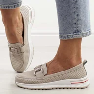 Półbuty damskie - Beżowe ażurowe skórzane półbuty damskie S.Barski 556 - S.BARSKI - miniaturka - grafika 1