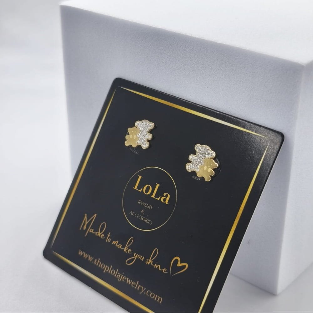 Kolczyki Teddy Shine – Złote Misie z Cyrkoniami Stal 316L Sztyft