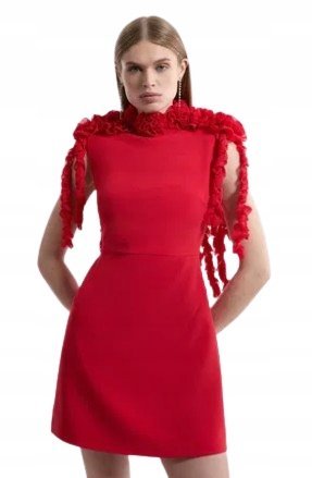 KAREN MILLEN CZERWONA SUKIENKA Z BASKINKĄ DLA NISKICH KOBIET 34 B1C