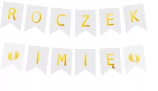 Girlanda Napis Roczek + Imię Dziecka Baner Stopki - Baby shower i roczek - miniaturka - grafika 1