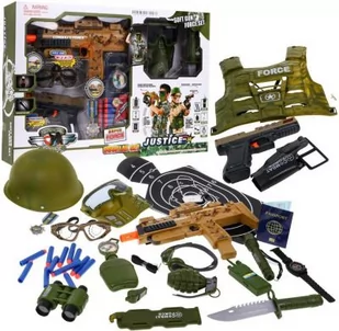 OGROMNY Zestaw Żołnierza (23-el.): Hełm+Kamizelka+Karabin+Pist+Lornetka+Zegarek+Granat+Odznaka... - Zabawki militarne - miniaturka - grafika 1