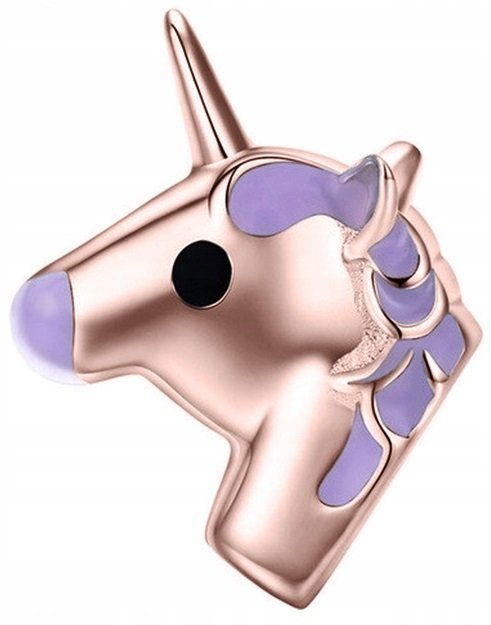 Charms Pozłacany z Jednorożcem Koń Jednorożec Fioletowa Emalia SREBRO 925
