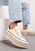 Trampki damskie - Beżowe Trampki na Masywnej Platformie z Cholewką przed Kostkę Ableeva - Renee - miniaturka - grafika 1