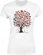 Koszulki i topy damskie - Koszulka damska Drzewo Miłości czerwone serca na drzewie T-shirt damski - miniaturka - grafika 1