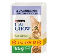 Mokra karma dla kotów - CAT CHOW Sterilised Karma dla kotów z jagnięciną i zieloną fasolką w sosie 4x85g (3+1 GRATIS) - miniaturka - grafika 1