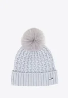 Czapki damskie - Czapka damska o splocie w drobny wzór szara - miniaturka - grafika 1