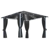 Altany ogrodowe - vidaXL Altana z zasłonami i lampkami LED, 3x3 cm, antracyt, aluminium - miniaturka - grafika 1