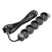 Listwy zasilające - Przedłużacz 5-krotny 2P+Z, 5m H05VV-F 3x1,5mm2, Imax=16A, płaska wtyczka, czarny - miniaturka - grafika 1