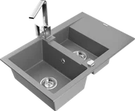 Zlewozmywaki z baterią - Mexen Gaspar zlewozmywak granitowy 1,5-komorowy z ociekaczem i baterią kuchenną Rita, szary - 6507-71-670300-00 - miniaturka - grafika 1
