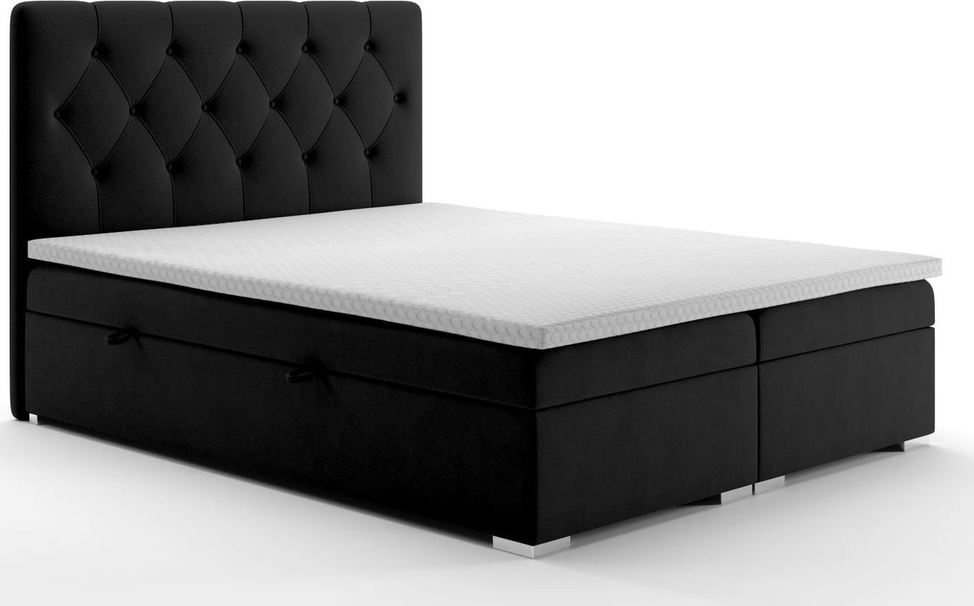 LAVERTO Łóżko kontynentalne INTENSO 140x200 czarne velvet z pojemnikiem