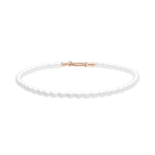 Tamaris Anklet – elegancki łańcuszek na stopę z polerowanej stali nierdzewnej – różowe złoto IP – łańcuszek ze szklanymi perłami, regulowany do 25 cm, wodoodporny i przyjazny dla skóry