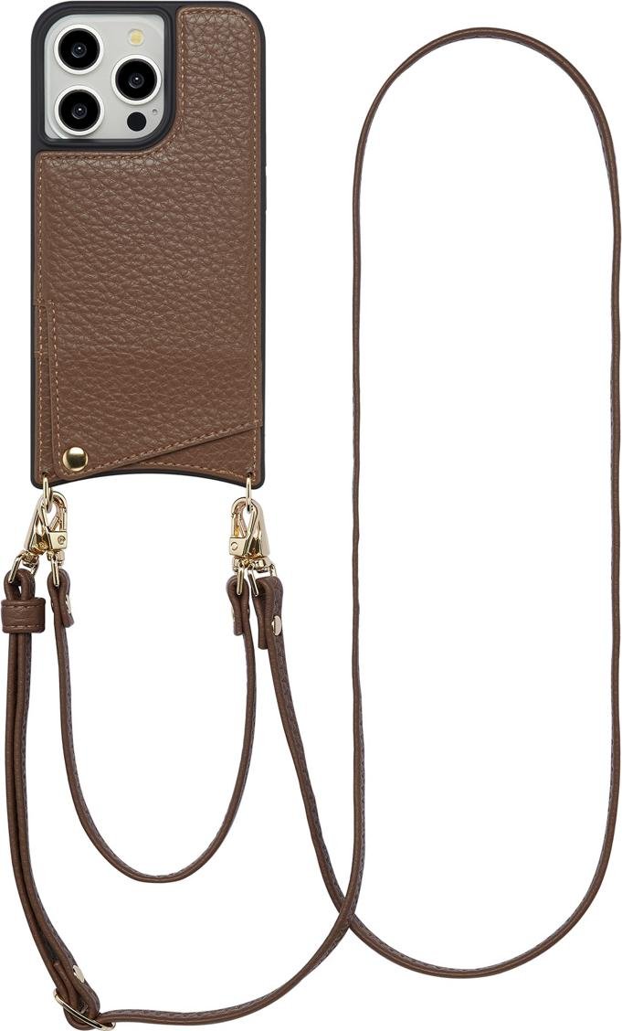 Etui na telefon Selencia Nova z kablem i uchwytem na kartę do Apple iPhone 14 Pro - Mocha Brown