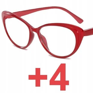 Okulary do czytania kocie damskie czerwone +4 - Okulary korekcyjne, oprawki, szkła - miniaturka - grafika 1