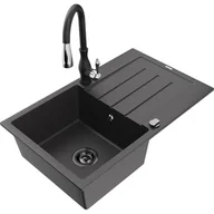 Zlewozmywaki z baterią - Mexen Bruno zlewozmywak granitowy 1-komorowy z ociekaczem i baterią kuchenną Savita, czarny nakrapiany - miniaturka - grafika 1
