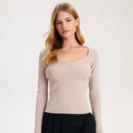 Bluzki damskie - Reserved - Dzianinowa bluzka - Beżowy - miniaturka - grafika 1