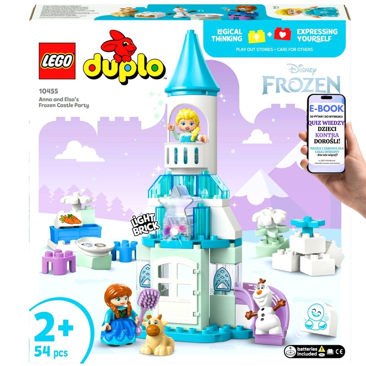 LEGO PREZENT DLA DZIECKA 2+ LEGO DUPLO ZAMEK Elzy i Anny z Krainy Lodu (10455) Zestaw z Figurkami Świecącym Klockiem i Akcesoriami Edukacyjnymi + E..