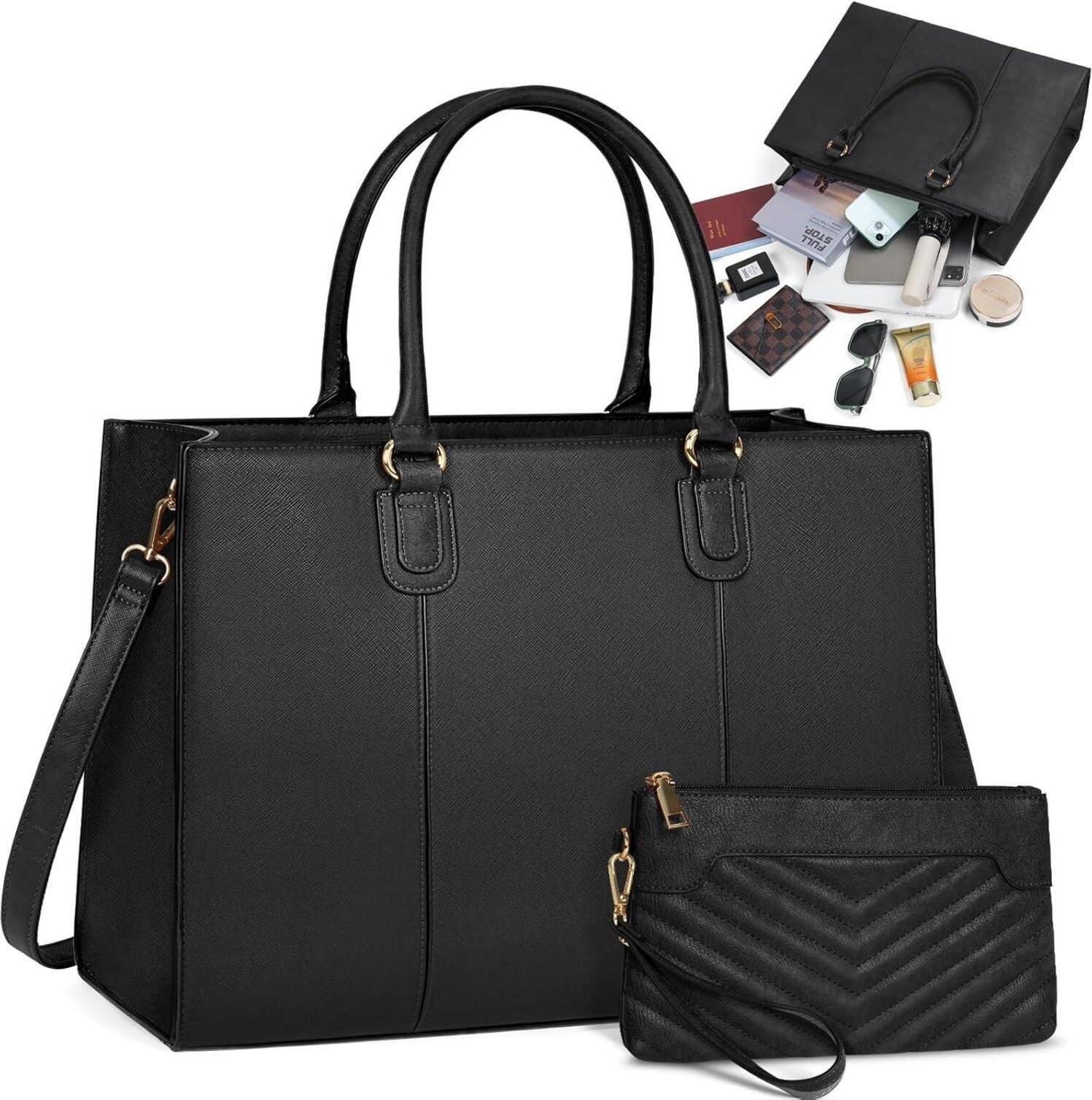 NEWHEY Torebka damska 15,6 cala Shopper Duża torba robocza Tote Clutchpoliuretan Leather
