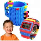 Kubki dla dzieci - KUBEK KLOCKOWY DUŻY 350ML + KLOCKOWY CYFROWY ZEGAREK DLA DZIECKA REGULOWANY - miniaturka - grafika 1