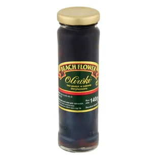 VOG Oliwki czarne bez pestek w zalewie sterylizowane Beach Flower 140 g - Owoce w puszkach i słoikach - miniaturka - grafika 1