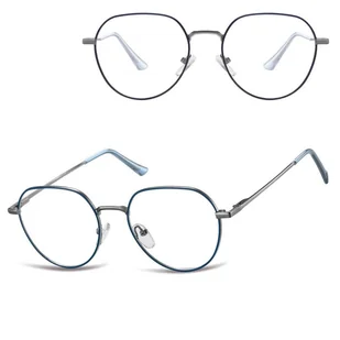 Okulary zerówki lenonki oprawki korekcyjne medium M294E granatowe/srebrne - Okulary korekcyjne, oprawki, szkła - miniaturka - grafika 1