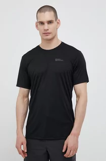 Koszulki męskie - Jack Wolfskin t-shirt sportowy Tech kolor czarny gładki - grafika 1