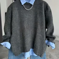 Swetry damskie - TEMU Elegancki, duży sweter damski - miękki sweter z okrągłym dekoltem, luźny sweter z długim rękawem na jesień/zimę, na co dzień i na specjalne - miniaturka - grafika 1