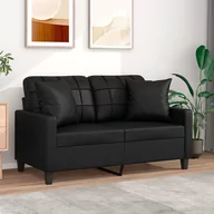 Sofy i kanapy - vidaXL 2-osobowa sofa z poduszkami, czarna, 120 cm, sztuczna skóra - miniaturka - grafika 1