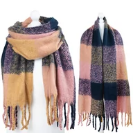 Apaszki i szaliki damskie - Szalik Damski Duży Gruby Ciepły Miły Krata Frędzle - Szl-Mis-4 - miniaturka - grafika 1