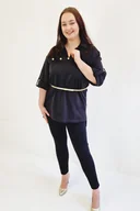 Bluzki damskie - Elegancka Bluzka z Kołnierzykiem i Złotym Paskiem Czarna 40 - miniaturka - grafika 1