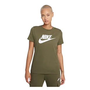NIKE Damska koszulka Essential, Średnio oliwkowy/biały, XS - Koszulki i topy damskie - miniaturka - grafika 1