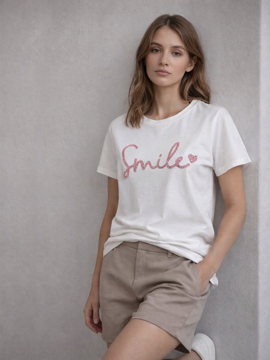 T-shirt z cekinami biały M