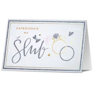 Kartki okolicznościowe i zaproszenia - ZAPROSZENIA ŚLUBNE OBRĄCZKI BROKAT BIAŁE 5szt - miniaturka - grafika 1