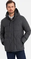 Kurtki męskie - Casualowa męska kurtka puffer z wełną czarny melanż V2 OM-JAHP-0203 L - miniaturka - grafika 1
