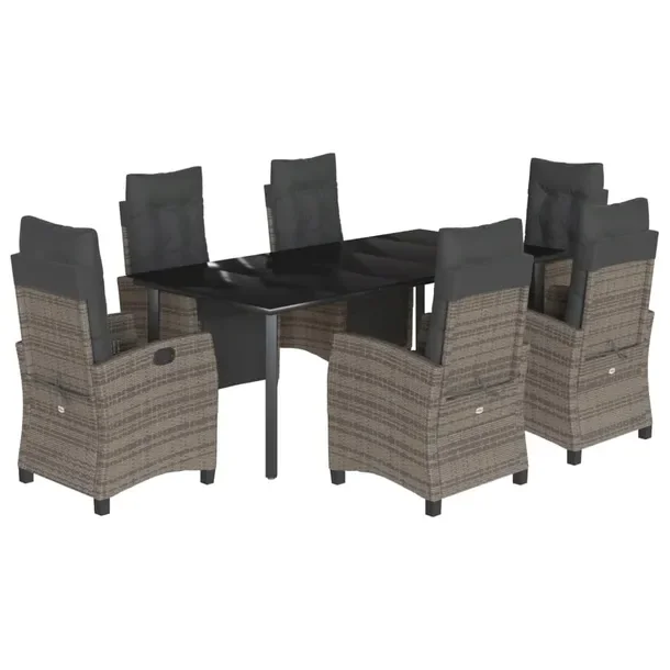 Zestaw mebli ogrodowych 7-osobowy czarny rattan PE, stół 200x100x74 cm