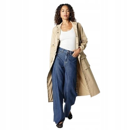 The Drop Beżowy Dwurzędowy Płaszcz z Odpinanym Dołem M Jya