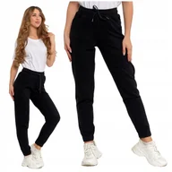 Spodnie damskie - Czarne SPODNIE DAMSKIE Dresowe Gładkie z Kieszeniami i Ściągaczami MORAJ S - miniaturka - grafika 1