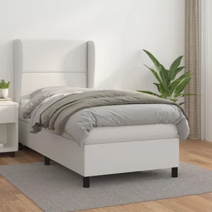 Lumarko Łóżko kontynentalne z materacem, białe, ekoskóra 90x200 cm - Łóżka - miniaturka - grafika 1