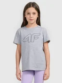 Koszulki dla dziewczynek - 4F T-shirt oversize z nadrukiem dziewczęcy - szary 164 (13-14 lat) - miniaturka - grafika 1
