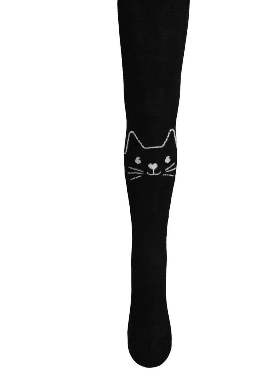 Dziewczęce rajstopy bawełniane kot czarne Milusie r.104/110