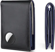 Portfele - INF Cienki portfel blokujący RFID z etui na AirTag - Męski skórzany portfel dwustronny Niebieski - miniaturka - grafika 1