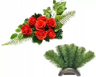 Sztuczne kwiaty - STROIK DONICZKA PODKŁAD sztuczny FOKUS mały wiązanka z kwiatami bukiet grób - miniaturka - grafika 1