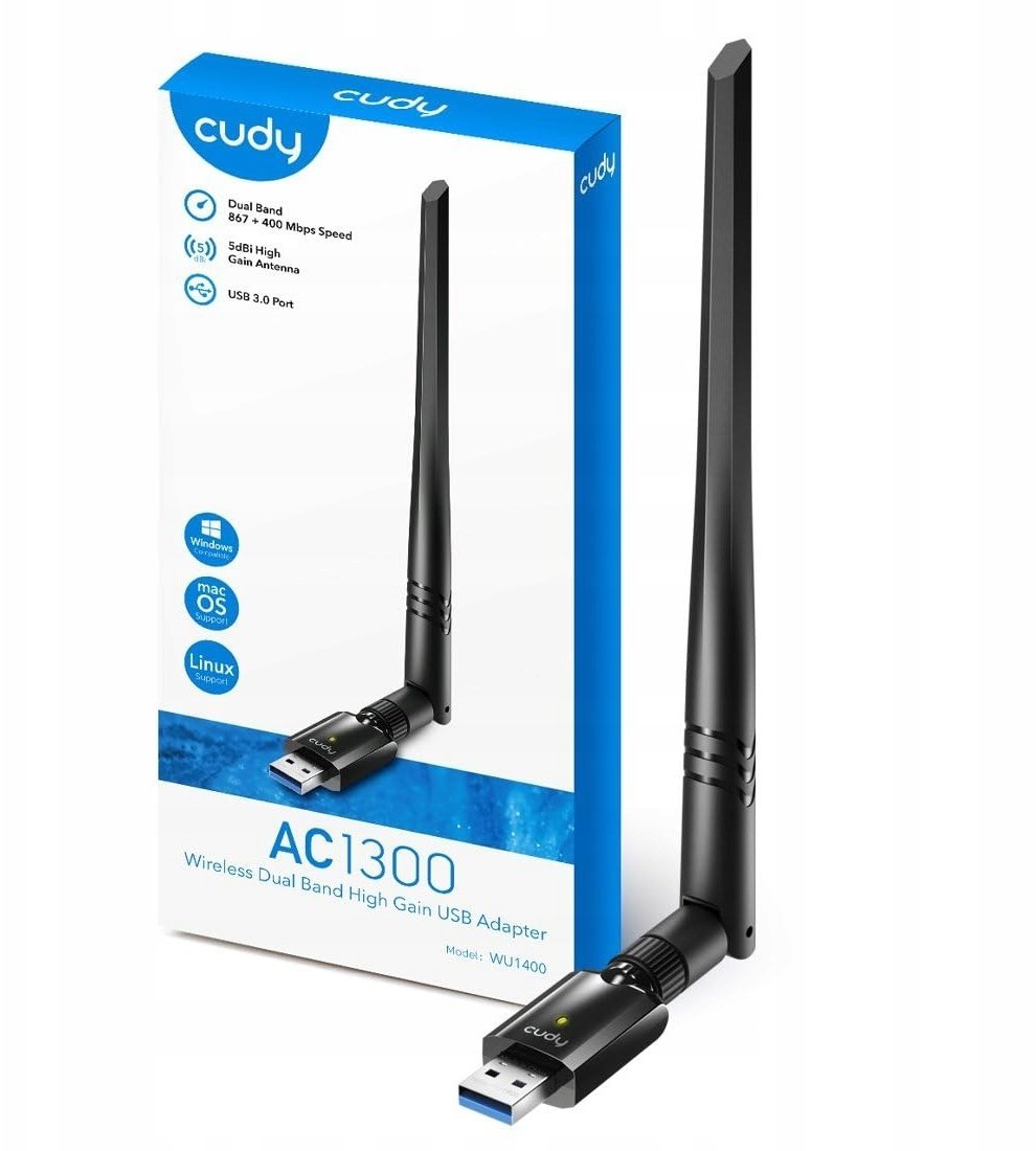 Karta sieciowa Cudy Karta sieciowa WU1400 AC1300 High Gain USB Wi-Fi Adapter